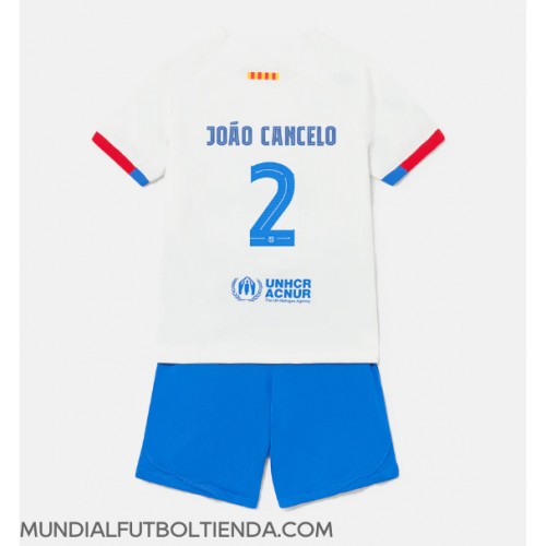 Camiseta Barcelona Joao Cancelo #2 Segunda Equipación Replica 2023-24 para niños mangas cortas (+ Pantalones cortos)